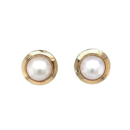 Pearl Studs Earrings in 14k Yellow Gold