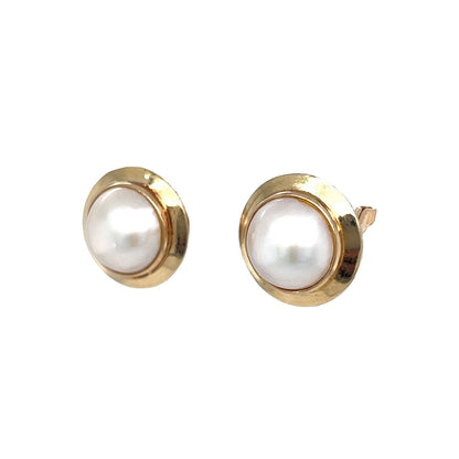 Pearl Studs Earrings in 14k Yellow Gold