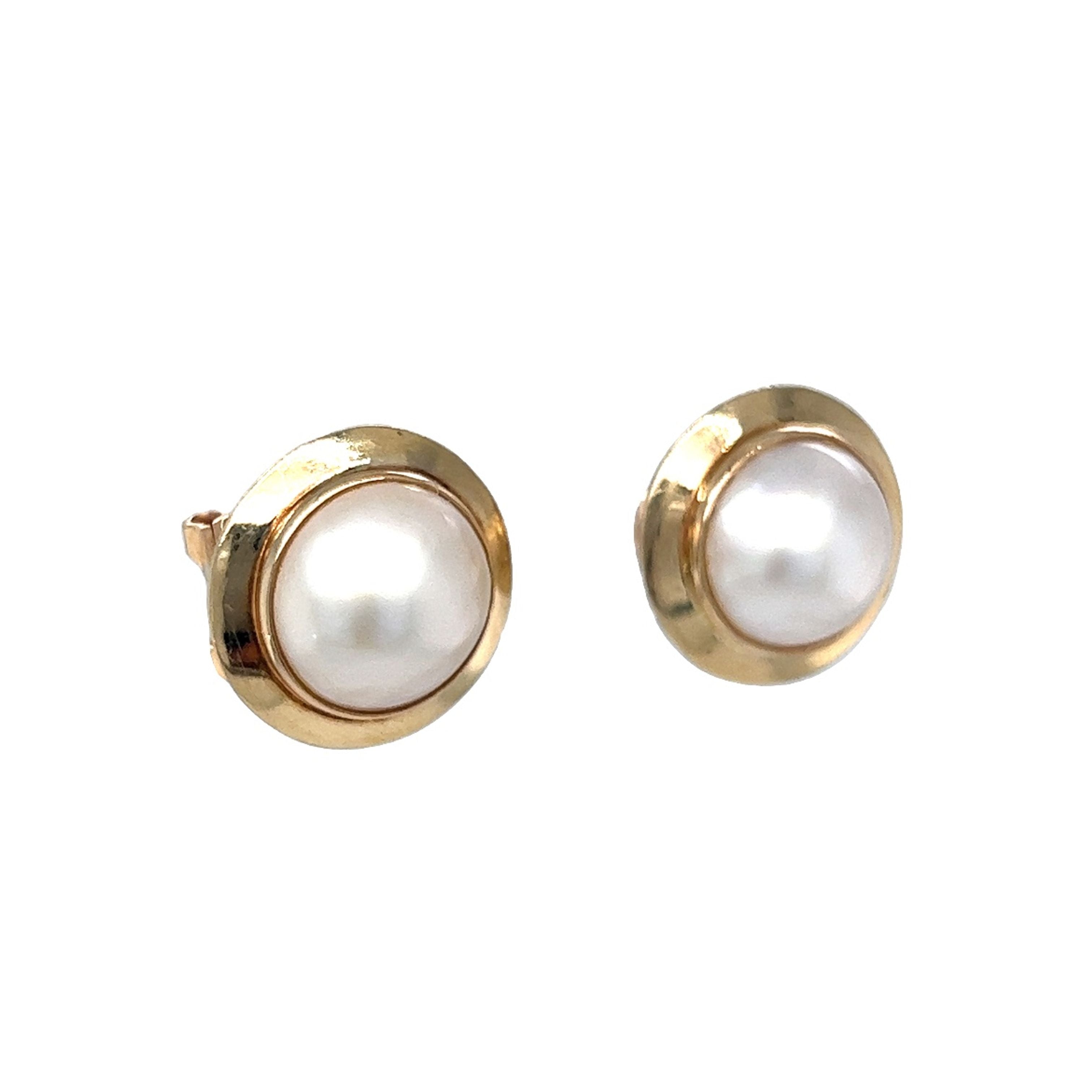 14K Gold Pearl CZ shops Estate Earrings,Vintage Jewelry,Pearl Studs,14K Yellow Gold YG,Pearl Earrings, Pearl Studs