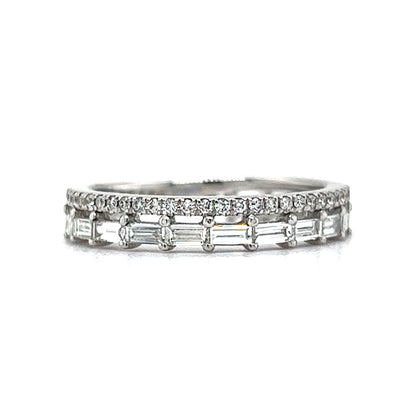Stacked Baguette & Round Diamond Ring in 14k White Gold