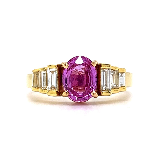 1.70 Oval Cut Pink Sapphire Engagement Ring in 14k Yellow Gold