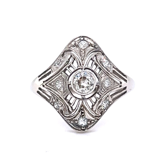 Vintage Art Deco Old European Cut Diamond Ring in 14k White Gold