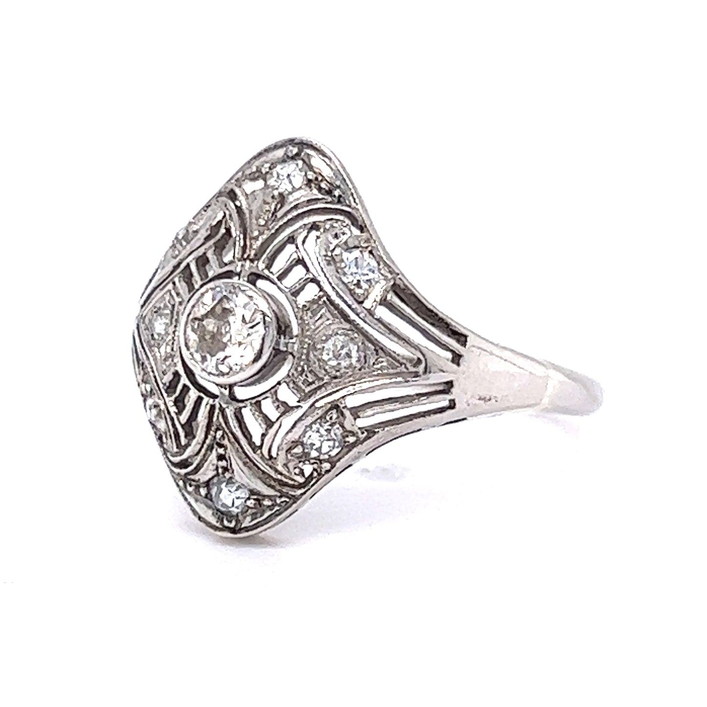 Vintage Art Deco Old European Cut Diamond Ring in 14k White Gold