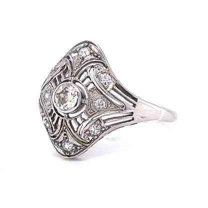 Vintage Art Deco Old European Cut Diamond Ring in 14k White Gold