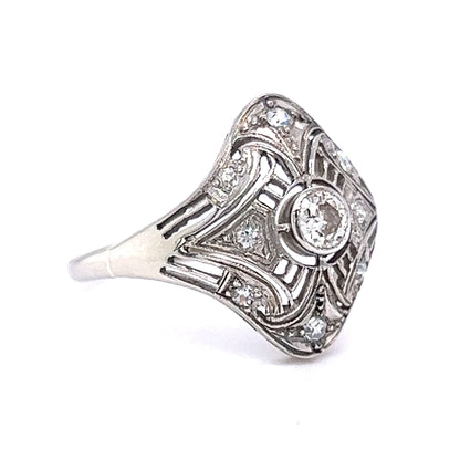 Vintage Art Deco Old European Cut Diamond Ring in 14k White Gold