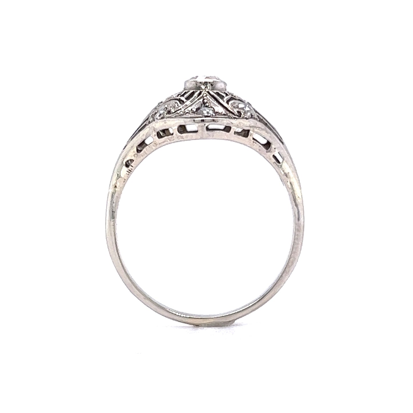 Vintage Art Deco Old European Cut Diamond Ring in 14k White Gold