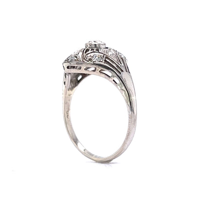 Vintage Art Deco Old European Cut Diamond Ring in 14k White Gold