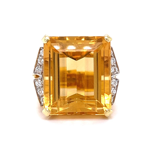 21.37 Emerald Cut Citrine Cocktail Ring in 14k Yellow Gold