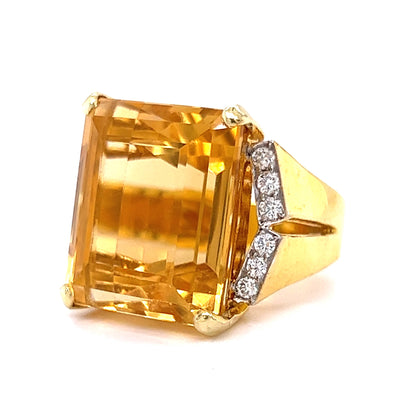 21.37 Emerald Cut Citrine Cocktail Ring in 14k Yellow Gold