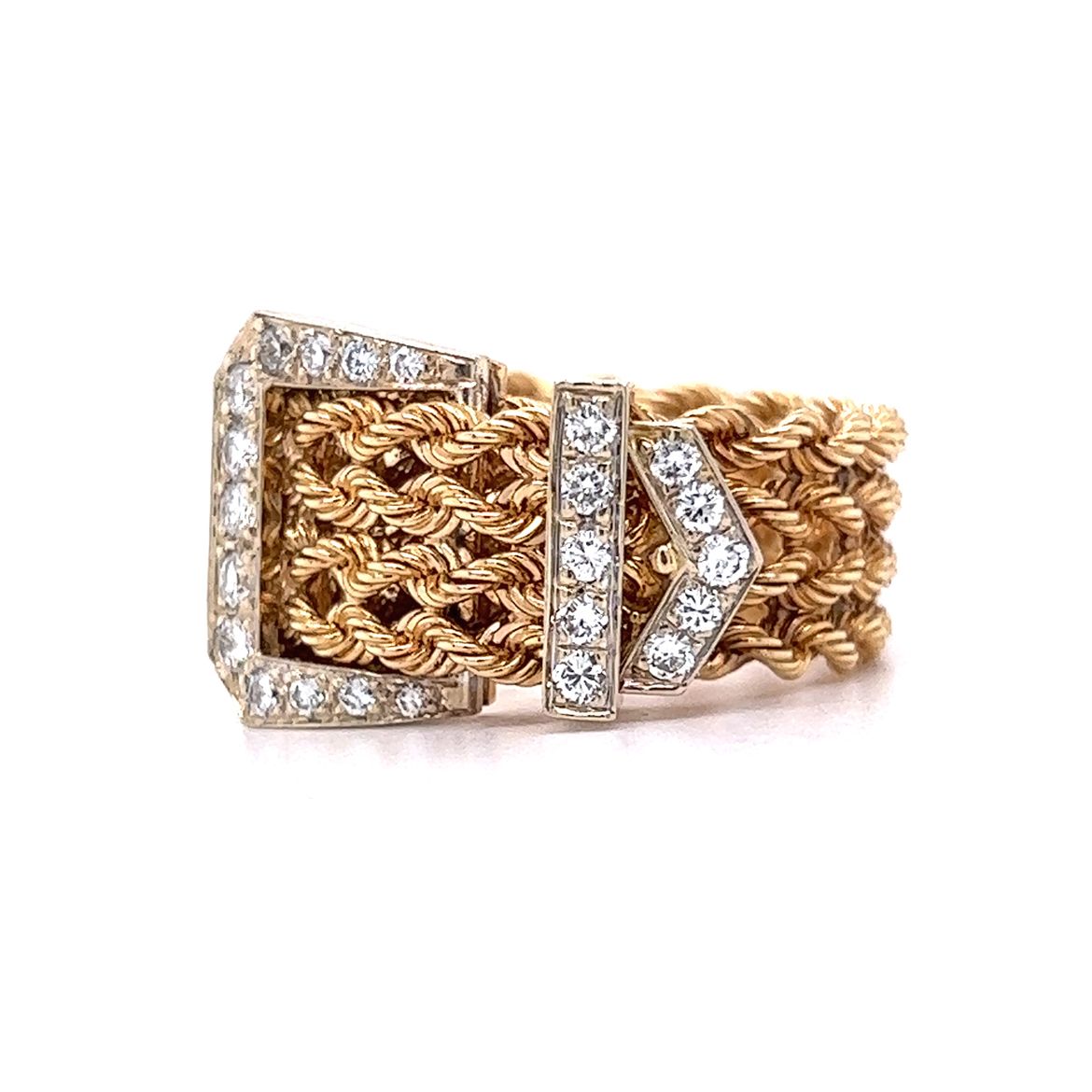 14K Gold Vintage Mesh Diamond Buckle Ring