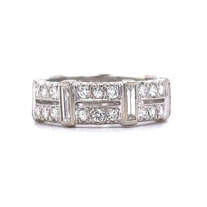 1.54. Baguette & Round Brilliant Cut Diamond Band in 14k White Gold