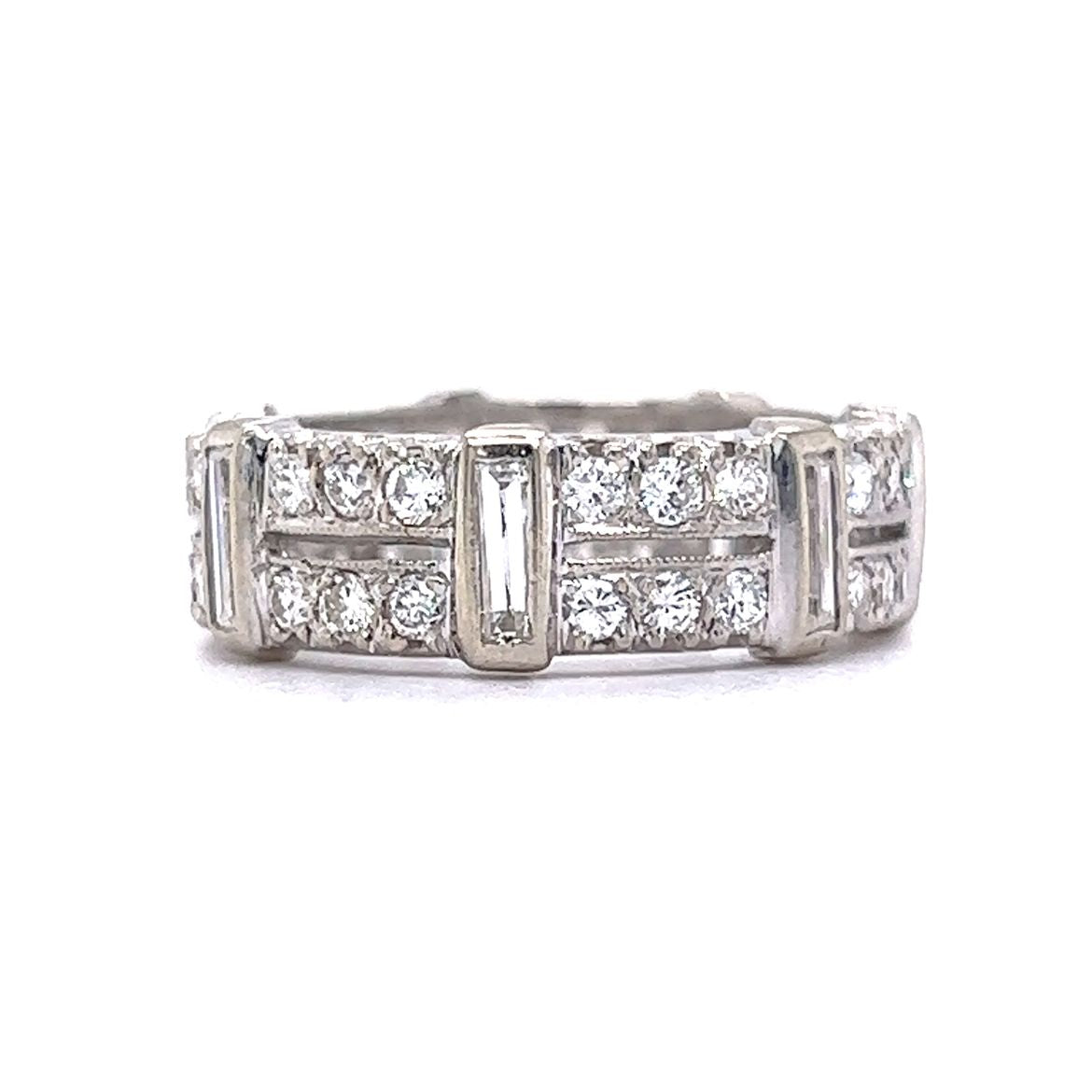 1.54. Baguette & Round Brilliant Cut Diamond Band in 14k White Gold