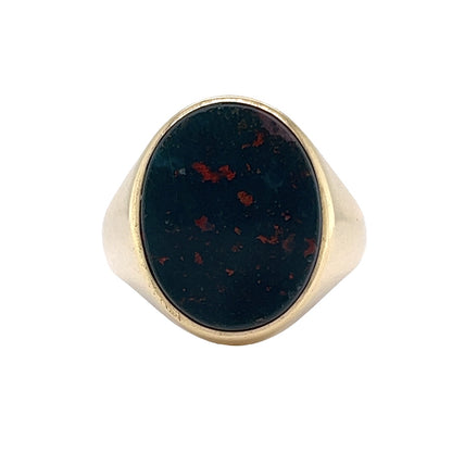 Vintage 5.05 Cabochon Blood Stone Ring in 14k Yellow Gold