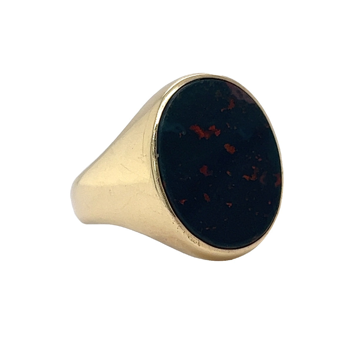 Vintage 5.05 Cabochon Blood Stone Ring in 14k Yellow Gold