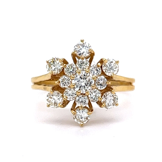 .23 Diamond Cluster Right Hand Ring in 18k Yellow Gold