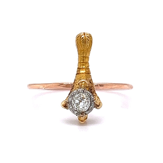 Vintage Victorian Diamond Claw Ring in 14k Yellow & Rose Gold