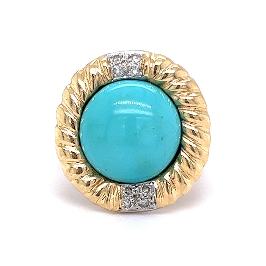 Vintage Mid-Century Cabochon Turquoise Cocktail Ring in 14k Yellow Gold