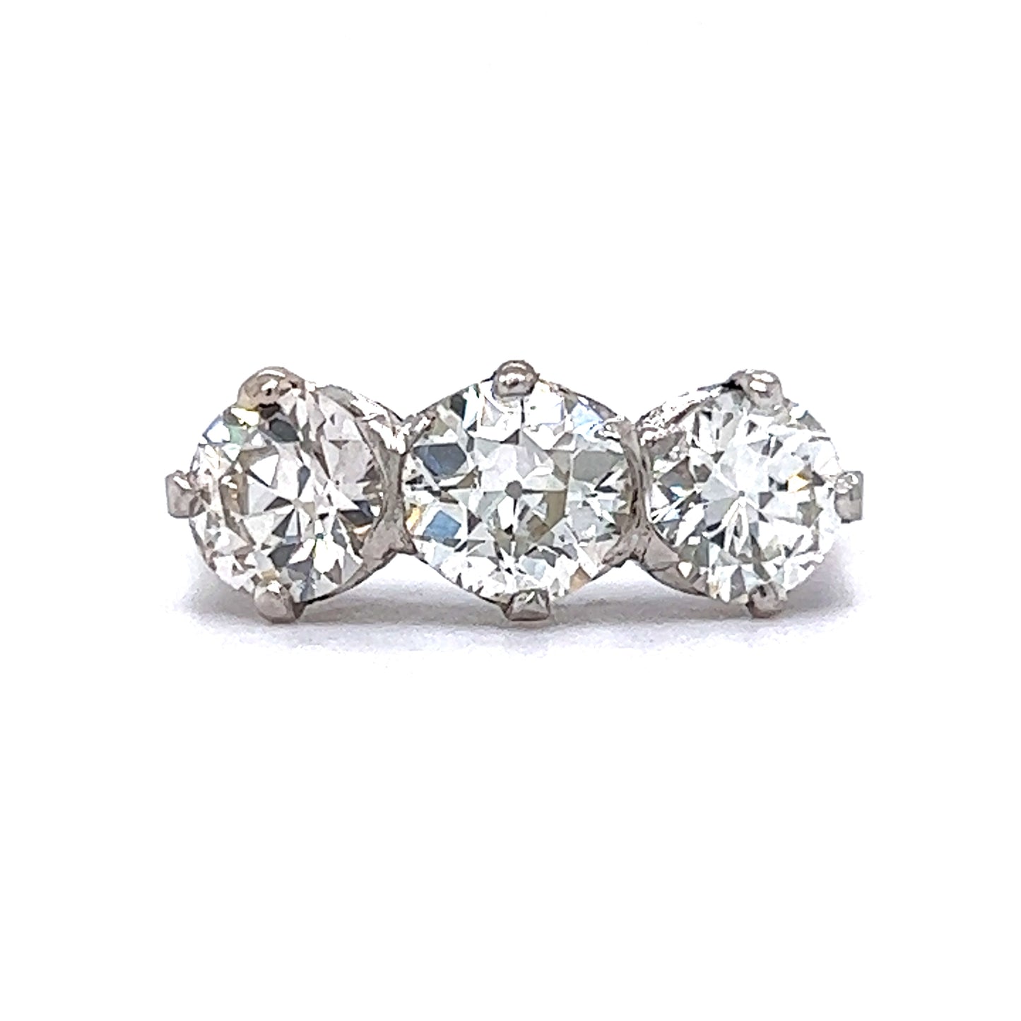 2.55 Vintage Three Stone Diamond Engagement Ring in 14k White Gold