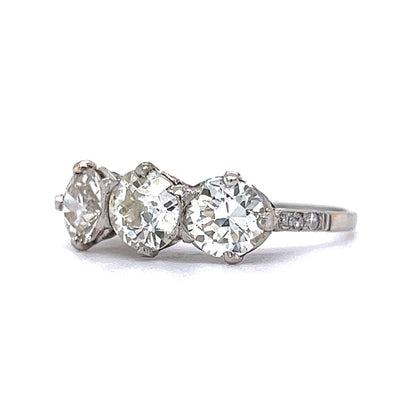 2.55 Vintage Three Stone Diamond Engagement Ring in 14k White Gold