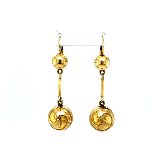 Swirl Pattern Drop Earrings in 14k Yellow Gold