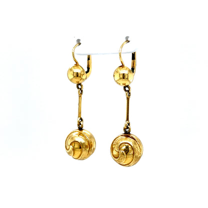 Swirl Pattern Drop Earrings in 14k Yellow Gold