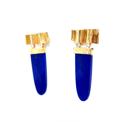 17.14 Cabochon Lapis Lazuli Drop Earrings in 14k Yellow Gold