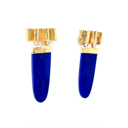 17.14 Cabochon Lapis Lazuli Drop Earrings in 14k Yellow Gold