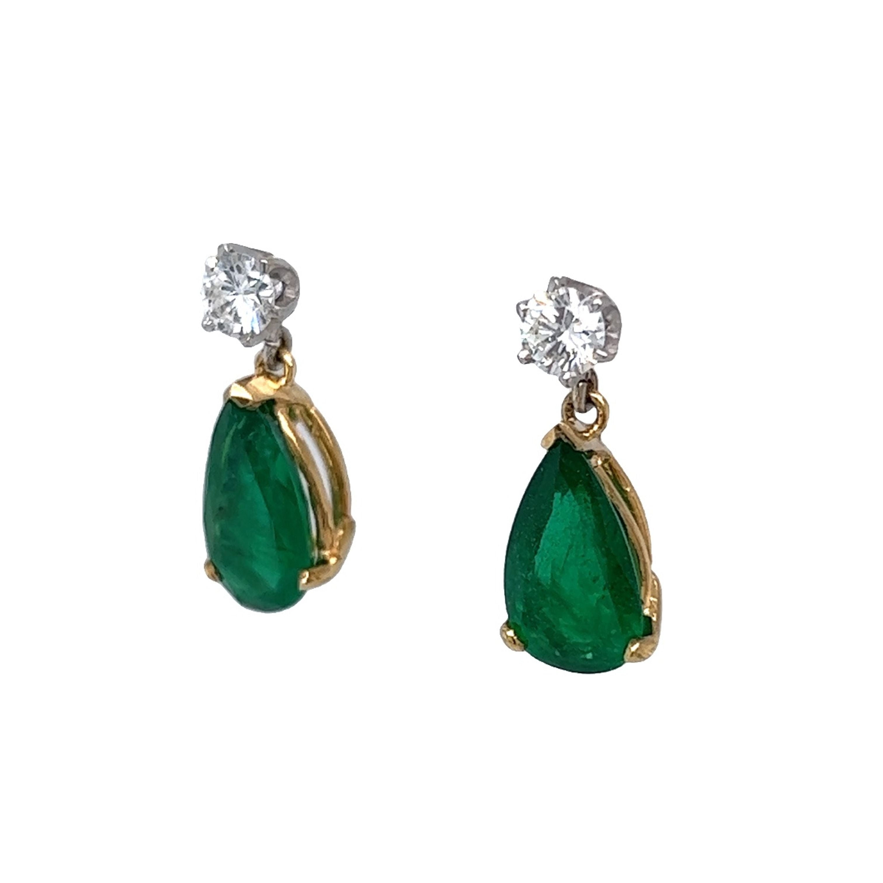 Cz studded emerald green stone drop earrings -