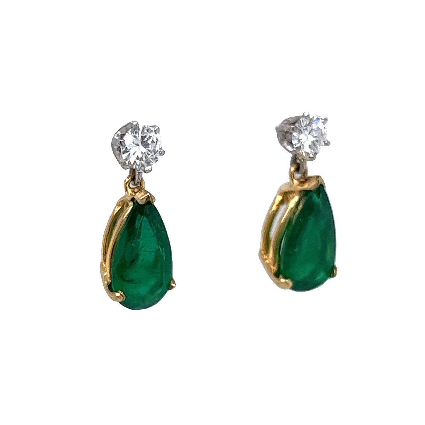 2.48 Emerald & Diamond Drop Earrings in 14k Yellow & White Gold