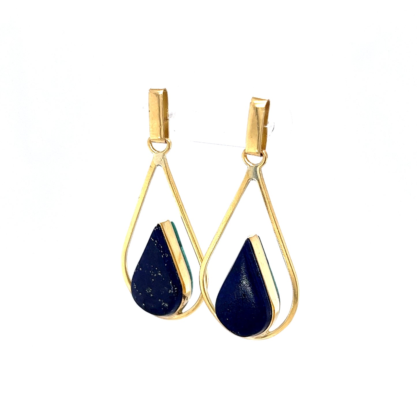 Malachite & Lapis Lazuli Drop Earrings in 18K Yellow Gold