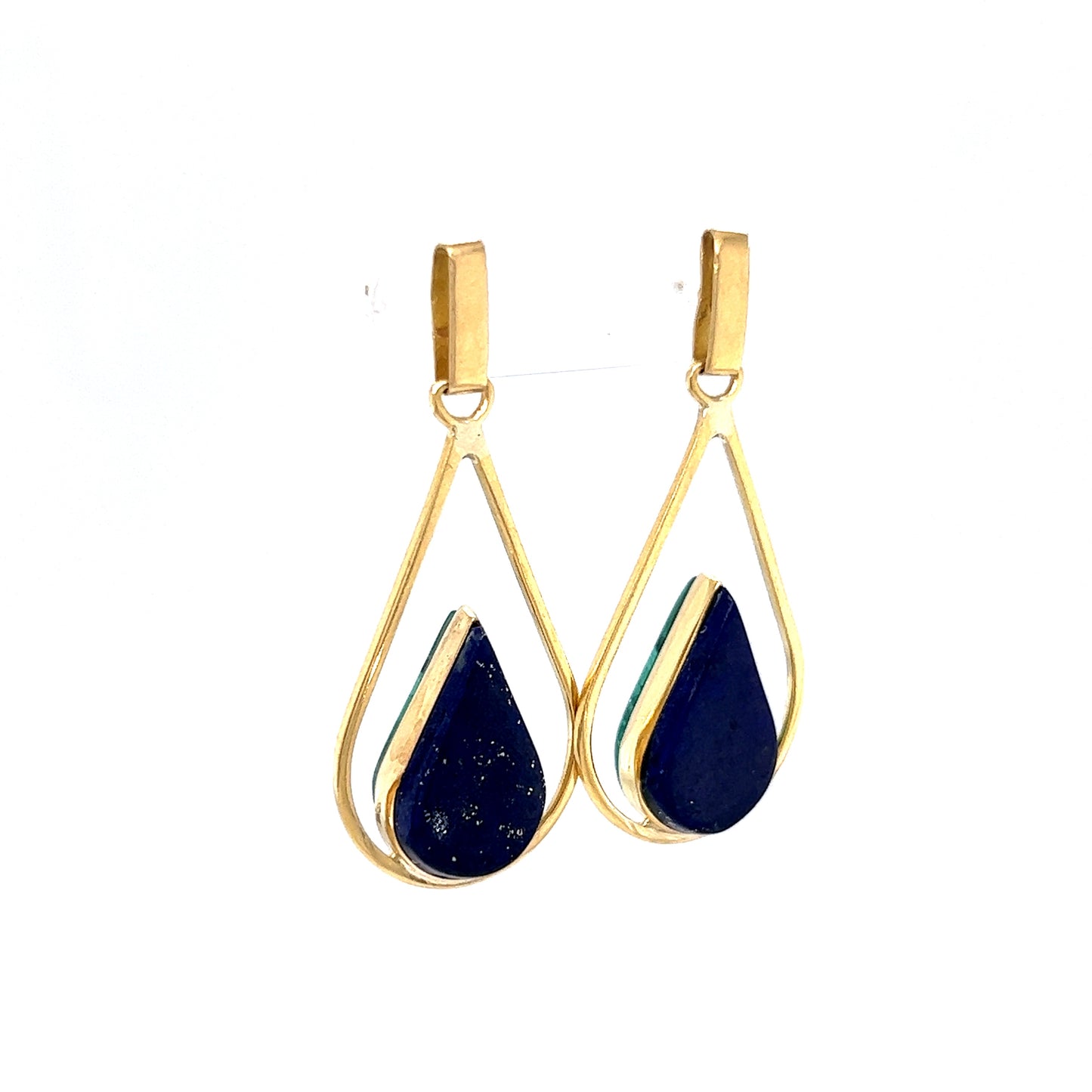 Malachite & Lapis Lazuli Drop Earrings in 18K Yellow Gold