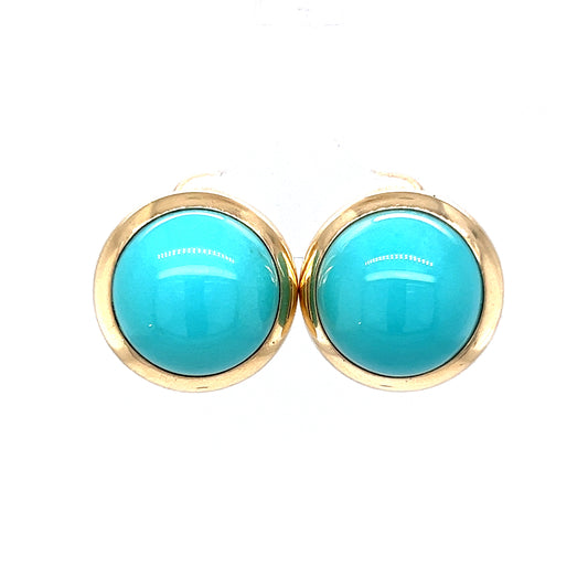 20.66 Cabochon Turquoise Earrings in 14k Yellow Gold