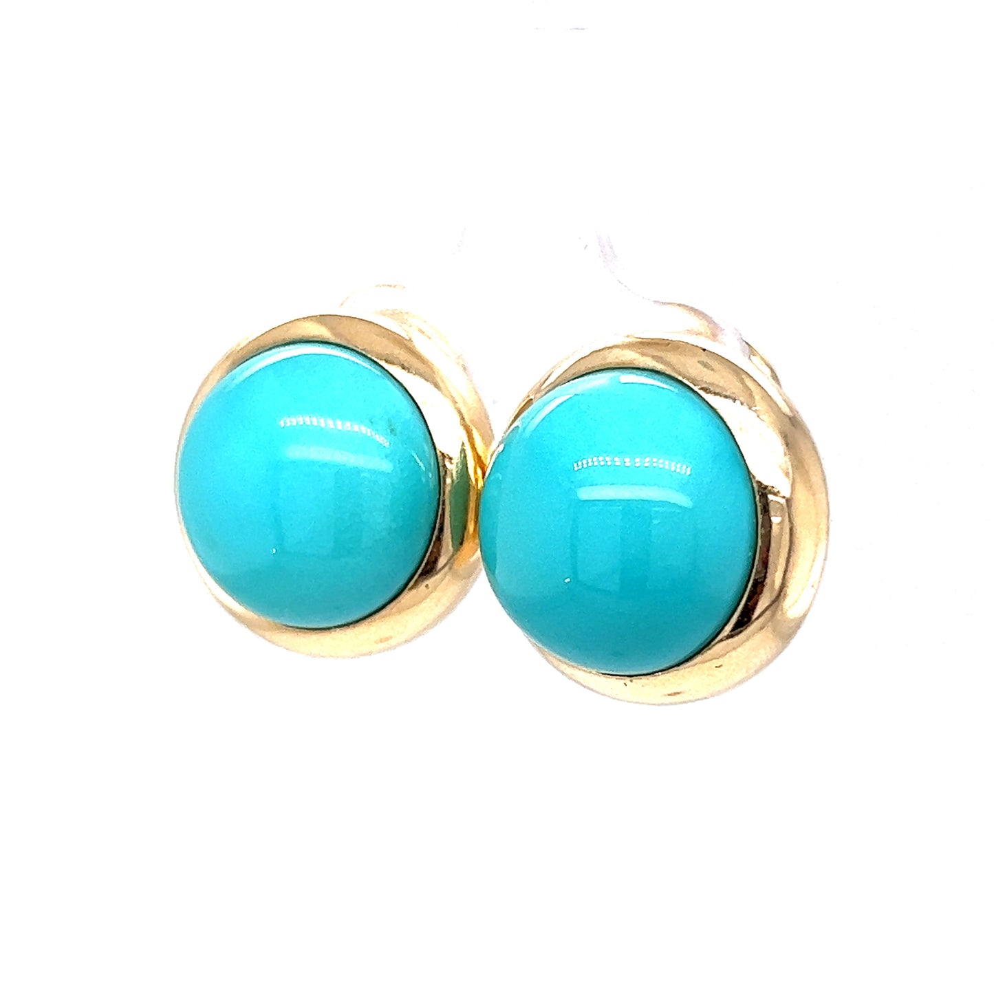 20.66 Cabochon Turquoise Earrings in 14k Yellow Gold