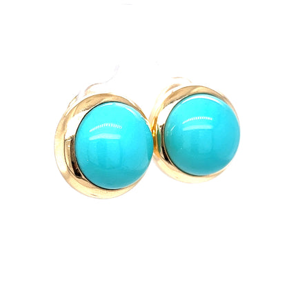 20.66 Cabochon Turquoise Earrings in 14k Yellow Gold