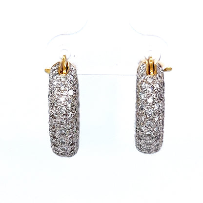 3.40 Pave Diamond Hoop Earrings in 18k White & Yellow Gold