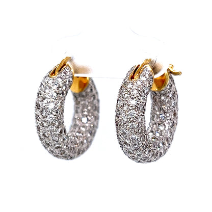 3.40 Pave Diamond Hoop Earrings in 18k White & Yellow Gold