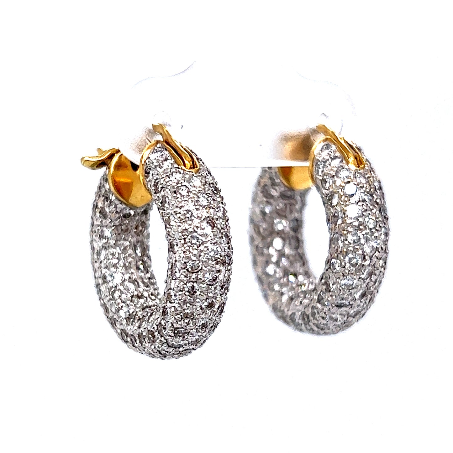 3.40 Pave Diamond Hoop Earrings in 18k White & Yellow Gold