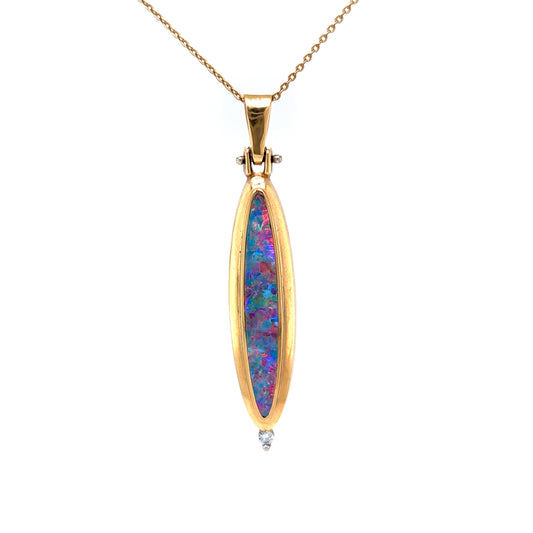 2.23 Cabochon Opal & Diamond Pendant in 14k Yellow Gold