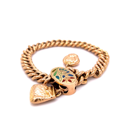 Antique Victorian Enamel Charm Bracelet in 14k Yellow Gold