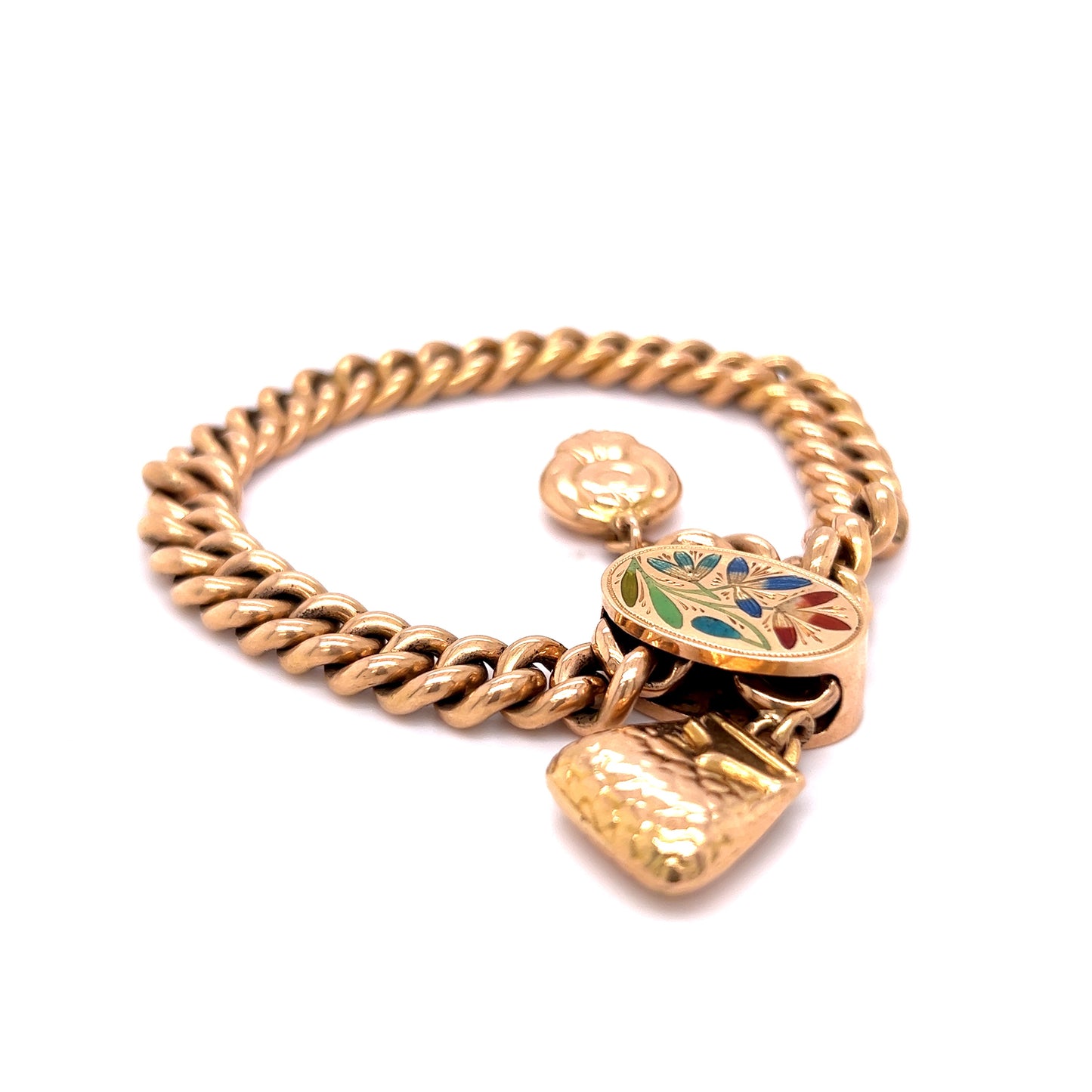 Antique Victorian Enamel Charm Bracelet in 14k Yellow Gold