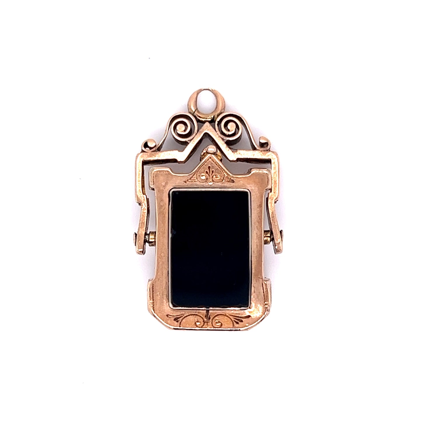 Victorian Reversible Pendant in Red Carnelian, Black Onyx in 9K Yellow Gold