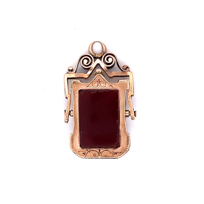 Victorian Reversible Pendant in Red Carnelian, Black Onyx in 9K Yellow Gold