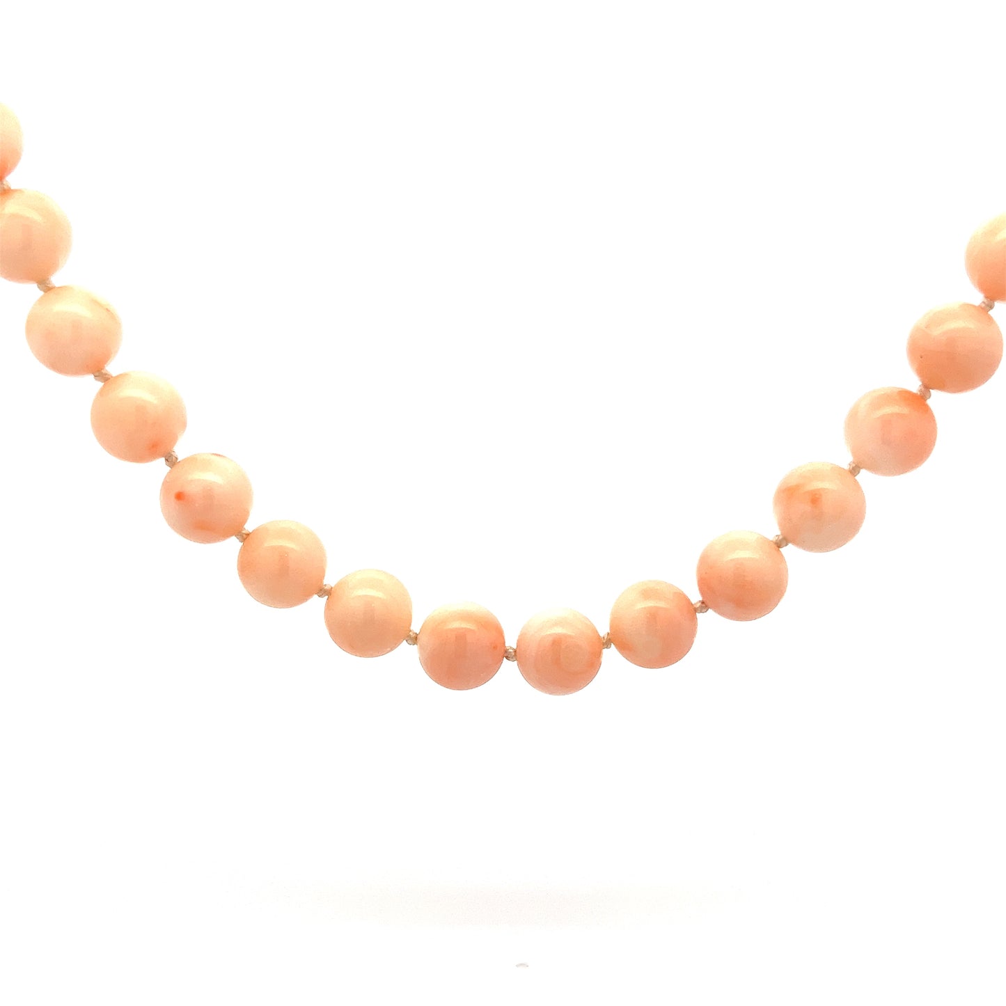 Vintage Mid-Century Coral Bead Necklace in 18k Yellow Gold