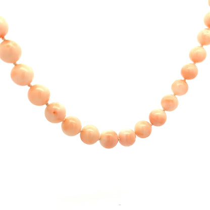 Vintage Mid-Century Coral Bead Necklace in 18k Yellow Gold