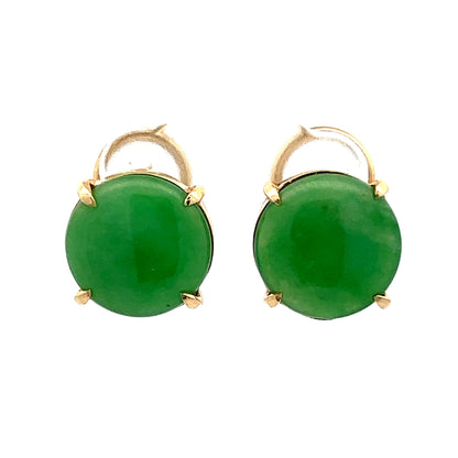 7.60 Cabochon Jadeite Stud Earrings in 14k Yellow Gold