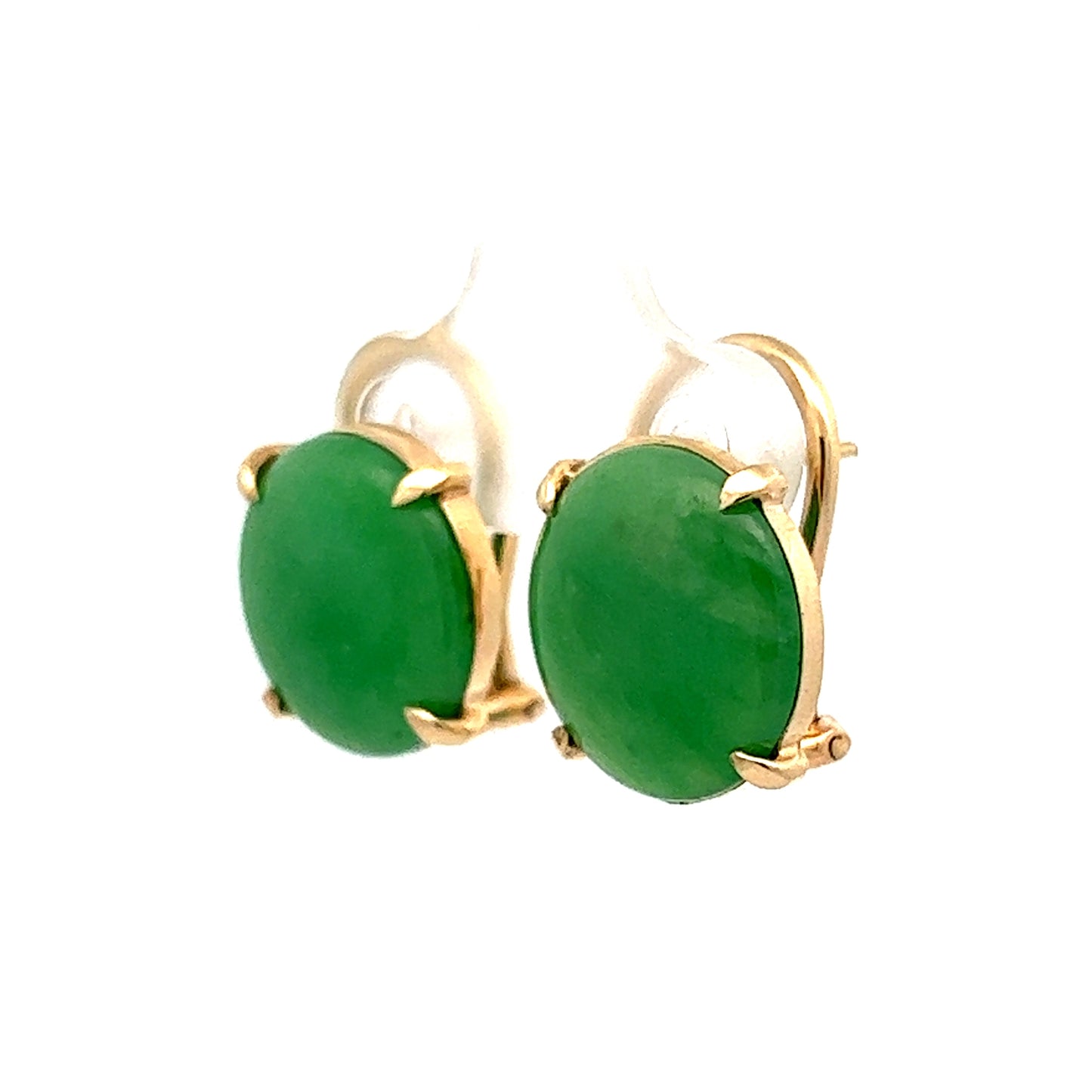 7.60 Cabochon Jadeite Stud Earrings in 14k Yellow Gold