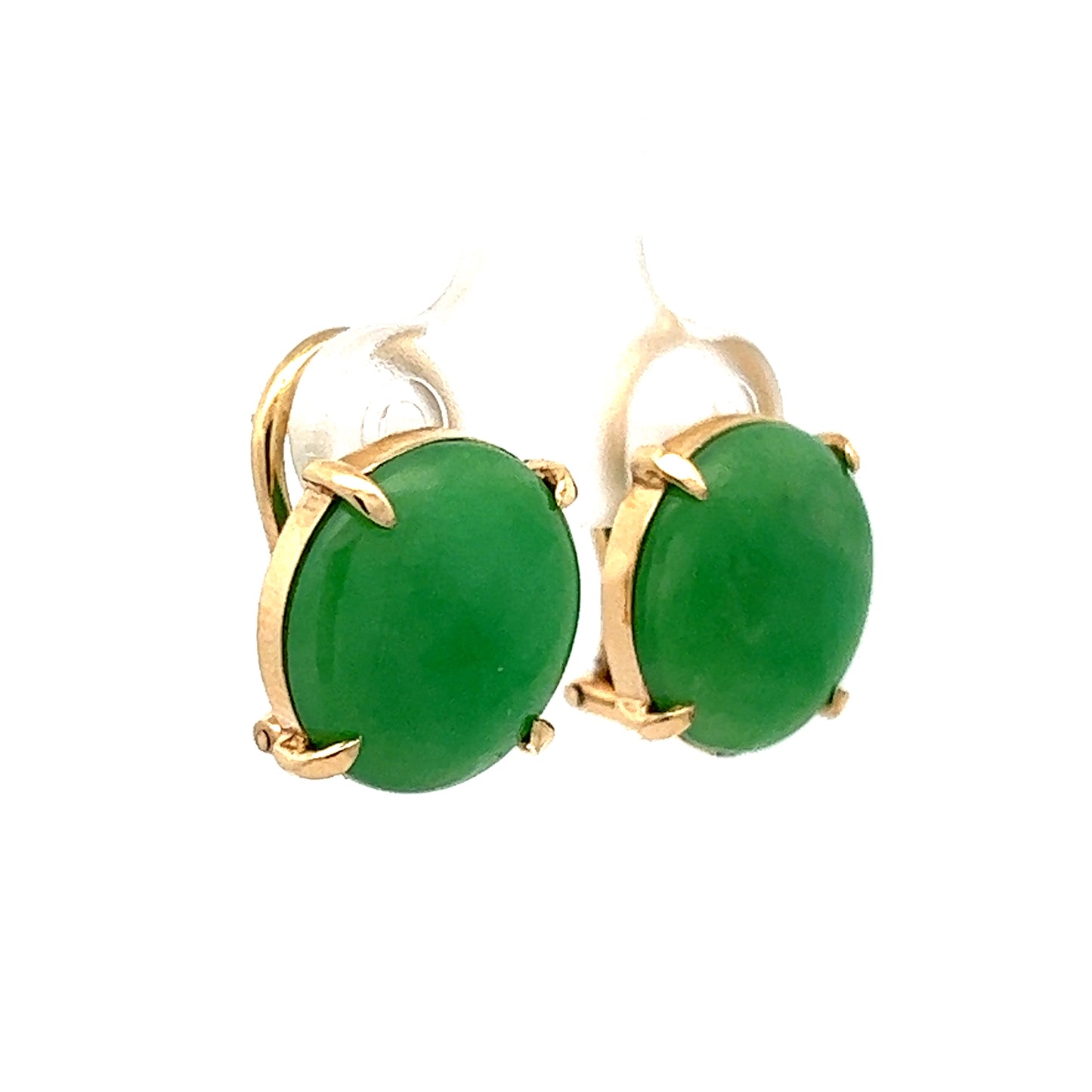 7.60 Cabochon Jadeite Stud Earrings in 14k Yellow Gold