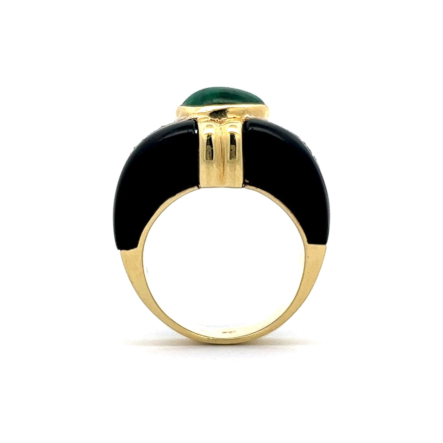 2.49 Cabochon Emerald, Onyx & Diamond Right Hand Ring in 18k Yellow Gold