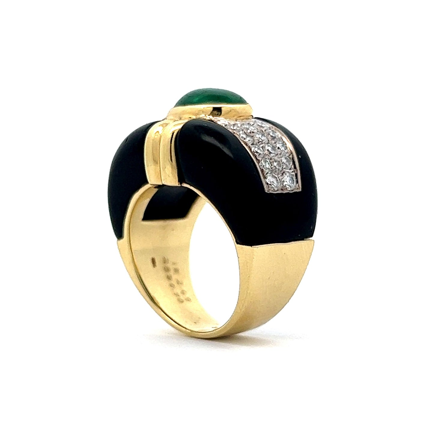 2.49 Cabochon Emerald, Onyx & Diamond Right Hand Ring in 18k Yellow Gold