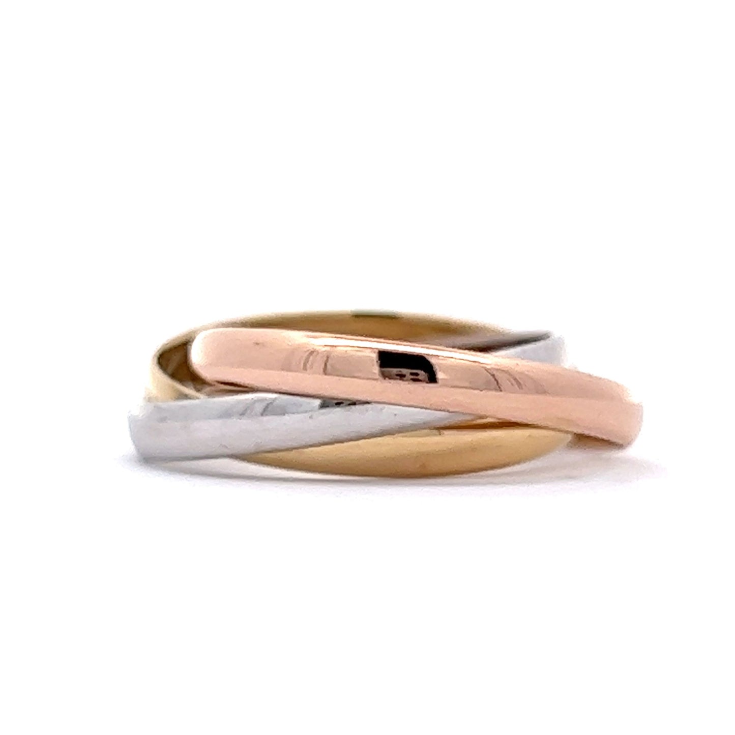 Minimalist Trinity Roll Ring in 18k Yellow, White & Rose Gold